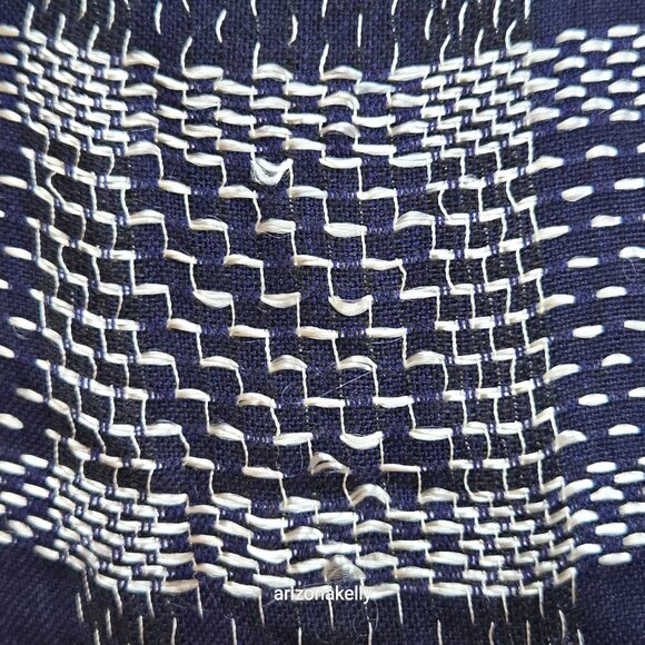 Blue Lightweight Summer Scarf with White Stitch Detail - Picture 8 of 13